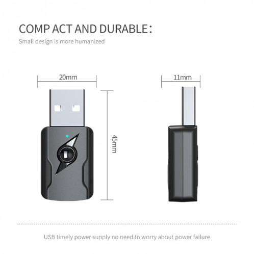 2 PCS 5.0 Emetteur Bluetooth Transmetteur Aux Adaptateur audio à double sortie USB USB SH2139423-07