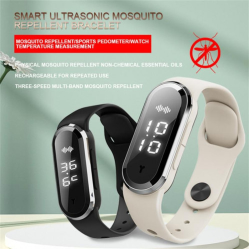 M21 Ultrasonic Mosquito Repellent Bracelet with Step Counter & Clock & Temperature Function(White) SH201B566-07