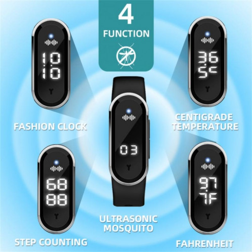 M21 Ultrasonic Mosquito Repellent Bracelet with Step Counter & Clock & Temperature Function(White) SH201B566-07