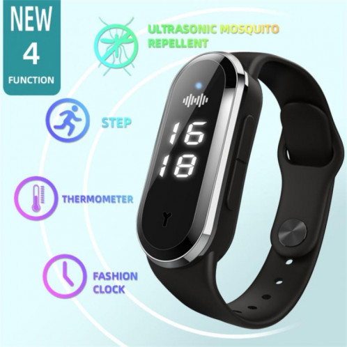 M21 Ultrasonic Mosquito Repellent Bracelet with Step Counter & Clock & Temperature Function(White) SH201B566-07