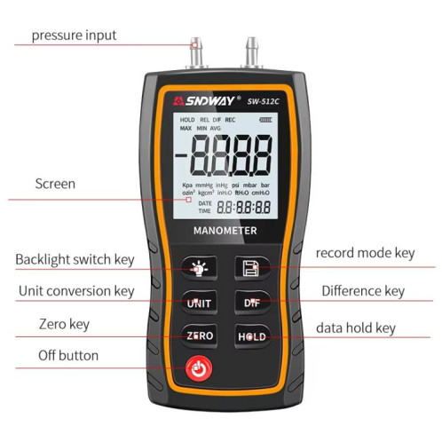Manomètre différentiel numérique portatif SNDWAY SW-512C, testeur de pression négative SS43031260-011