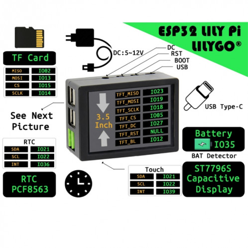LISY PI ESP32 puce WIFI Bluetooth 3,5 pouces Écran tactile capacitif 5V Relais Port d'expansion USB (USB à TTL) SL301A578-07