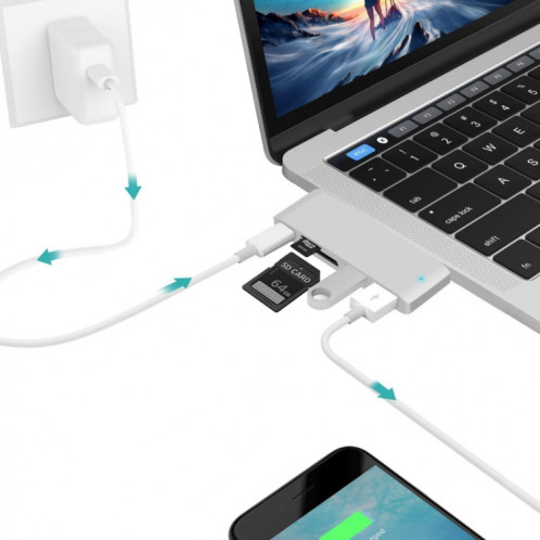 USB-C au séparateur HDMI Docking Docking Card Lecteur de carte, Spécifications: 6 en 1 gris SH52031557-04