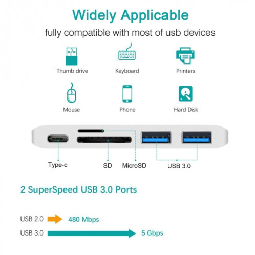 USB-C à HDMI Splitter Docking Station Card Reader, Spécifications: 6 en 1 Argent SH5204846-04