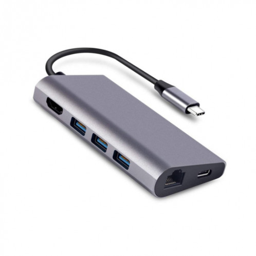 8 en 1 Type-C à HDMI + RJ45 Network Port + 3USB3.0 + Station d'accueil PD (Gris) SH901A1671-05