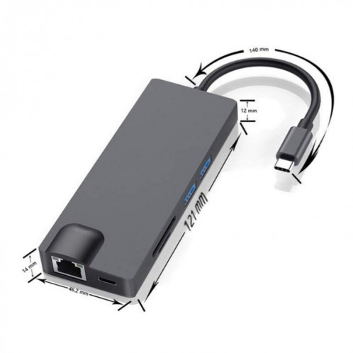 8 en 1 type-C à HDMI + VAG Gigabit RJ45 + Station d'accueil USB3.0 (gris) SH501A1411-06