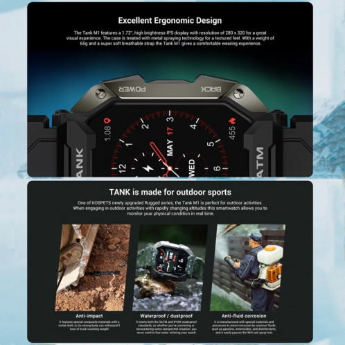 Tank Kospet M1 Wateroor Bluetooth Smart Watch (vert) SH701B50-07