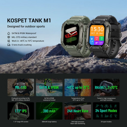 Tank Kospet M1 Wateroor Bluetooth Smart Watch (vert) SH701B50-07