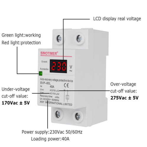 Protecteur sous tension de réinitialisation automatique Sinotimer 220V LED (SVP-60L) SS101A1442-07