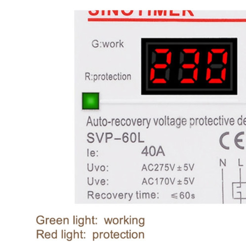 Protecteur sous tension de réinitialisation automatique Sinotimer 220V LED (SVP-60L) SS101A1442-07