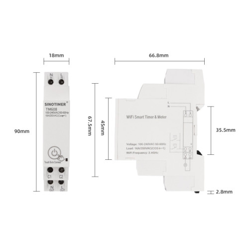 SINOTIMER TM608 SMART WIFI POWER MOBILE MOBIL MOBILE APP METRED METRET 16A 100-240V SS3112380-07