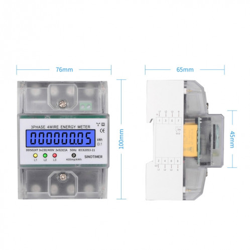 Sinotimer Affichage en trois phases Affichage d'électricité 5-100A 400V (coque transparente DDS024T) SS201B1614-07