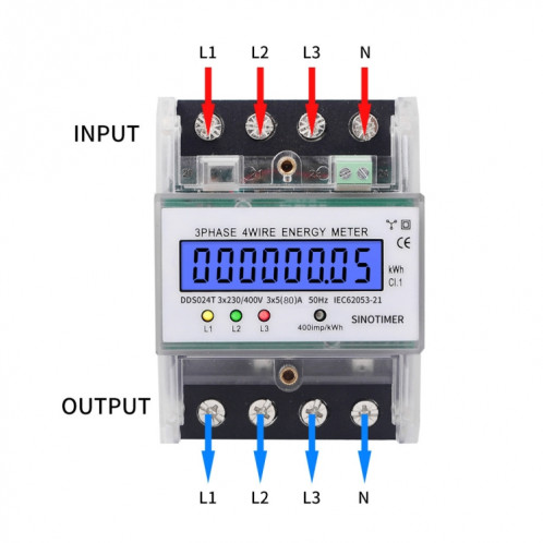 Sinotimer Affichage en trois phases Affichage d'électricité 5-100A 400V (coque transparente DDS024T) SS201B1614-07
