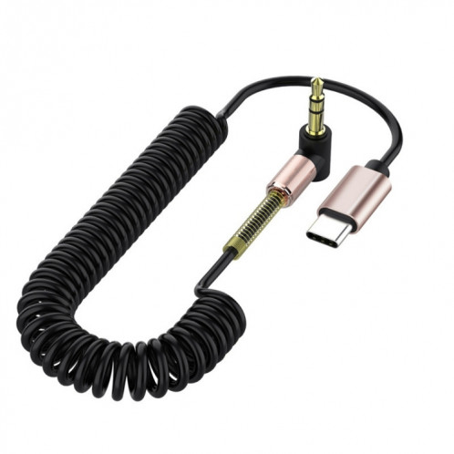 5pcs Type-C / USB-C à 3,5 mm Malen Male Spring Car Adapter Cable, Longueur du câble: 1,5 m (noir) SH101A1196-07