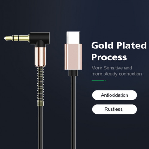 5pcs Type-C / USB-C à 3,5 mm Malen Male Spring Car Adapter Cable, Longueur du câble: 1,5 m (noir) SH101A1196-07