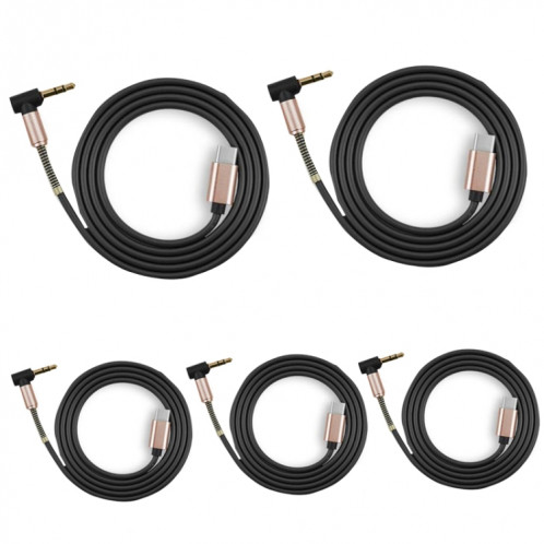 5 PCS Type-C / USB-C à 3,5 mm Malen Male Spring Adapter Cable, Longueur du câble: 1M (noir) SH201A825-07