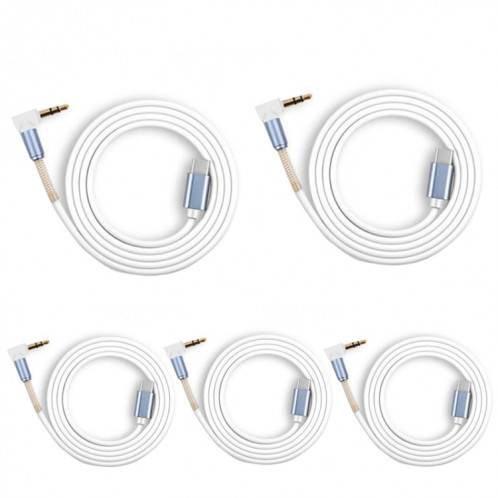 5 PCS Type-C / USB-C à 3,5 mm Malen Male Spring Adapter Cable, Longueur du câble: 1M (blanc) SH201B604-07