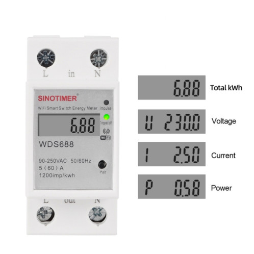 SINOTIMER WDS688 SMART WIFI POWER MOBILE MOBIL MOBILE APP METRAL METTER 5-60A 230V SS31671828-07