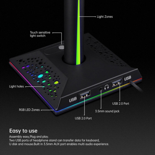 Ajazz EB01 Desktop Vertical RVB Lighting Headset (noir) SA601A1770-07