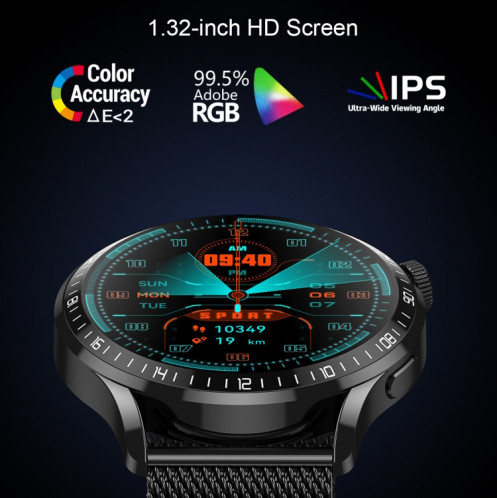 HD2 1,32 pouce de détection de détection de fréquence cardiaque Smart Watch (argent + acier) SH001B267-07