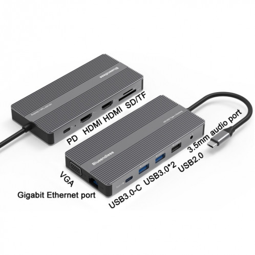 Blueendlessless Type-C + USB 3.0 / 2.0 + VGA + Hub d'interface audio 3,5 mm (12 en 1) SB401A1434-07