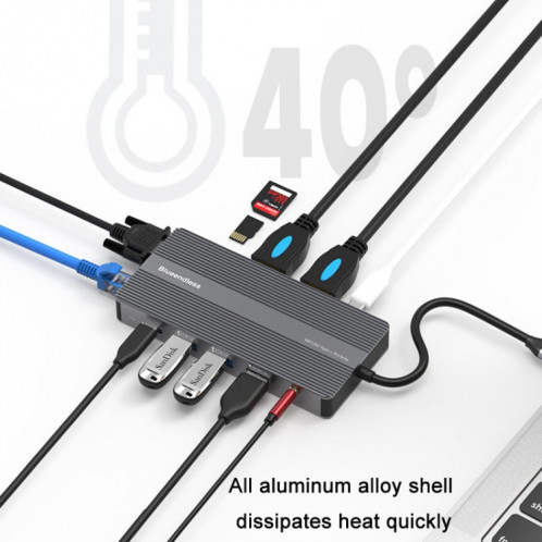 Blueendlessless Type-C + USB 3.0 / 2.0 + VGA + Hub d'interface audio 3,5 mm (12 en 1) SB401A1434-07
