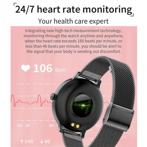 Prêter CF80 1,08 pouce surveillance de la fréquence cardiaque Smart Bluetooth Watch, couleur: acier argenté SL0306404-07