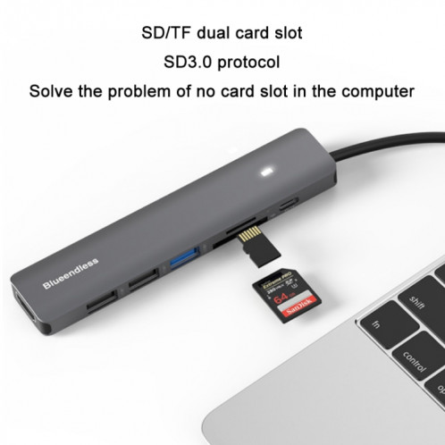 Blueendlessless Type-C + USB 3.0 / 2.0 + hub hdmi4k, spécification: 5 en 1 SB0402704-07
