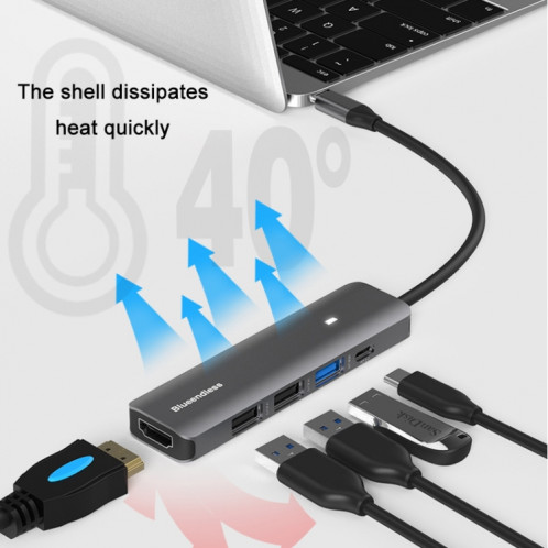 Blueendlessless Type-C + USB 3.0 / 2.0 + hub hdmi4k, spécification: 5 en 1 SB0402704-07