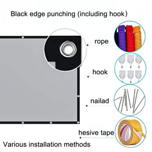 Rideau de projection HD anti-léger en métal pliant, taille: 60 pouces 16: 9 133x75cm frontière noire de punch SH00151264-07