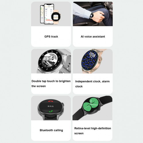 WEARKEY DT4 + 1,36 pouce HD Écran Smart Call Watch avec fonction NFC, couleur: acier argenté SW01061680-07