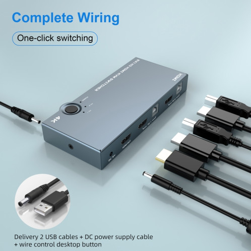 2 po IN 1 OUT 4K 60Hz KVM HDMI interrupteur USB SWLTCH Splitter Box Hub (Silver Grey) SH001A1316-07