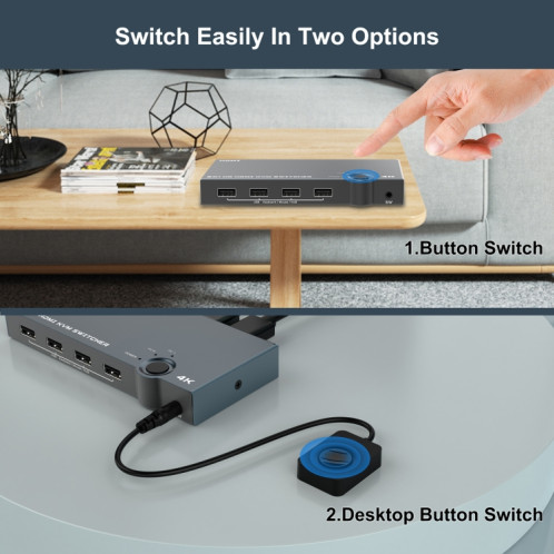 2 po IN 1 OUT 4K 60Hz KVM HDMI interrupteur USB SWLTCH Splitter Box Hub (Silver Grey) SH001A1316-07