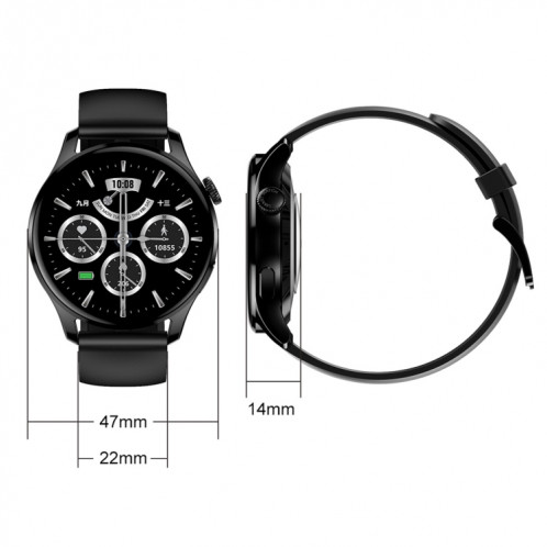HD3 1,32 pouce de surveillance du rythme cardiaque Smart Watch with Payment Fonction (cuir noir) SH801C1616-07