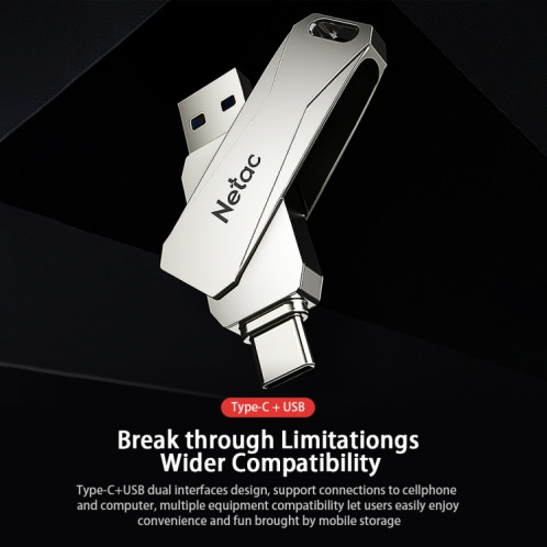 NetAC U782C Type-C Interface double ordinateur métallique à haute vitesse Drive flash USB, capacité: 64 Go SN8702577-07