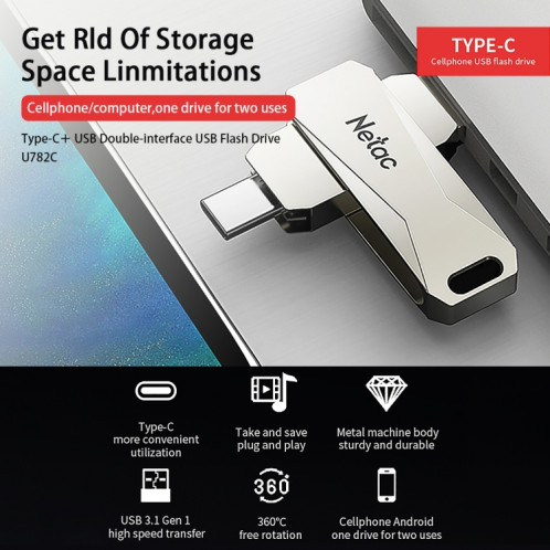 NetAC U782C Type-C Interface double ordinateur métallique à haute vitesse Drive flash USB, capacité: 64 Go SN8702577-07