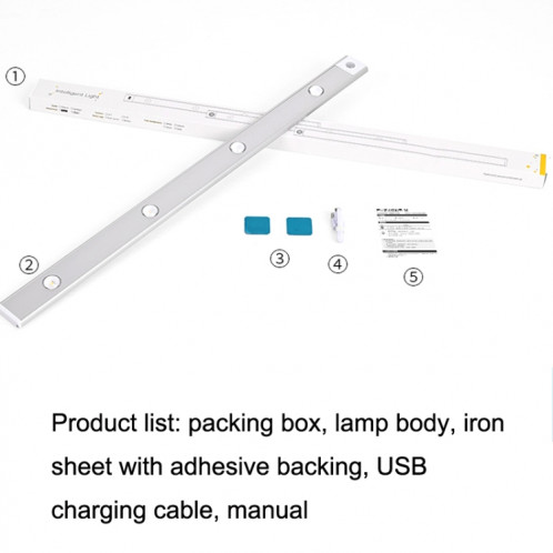 Barre lumineuse de capteur de corps humain à LED intelligent ultra-mince, longueur: 40 cm (argent spatial) SH303B753-07