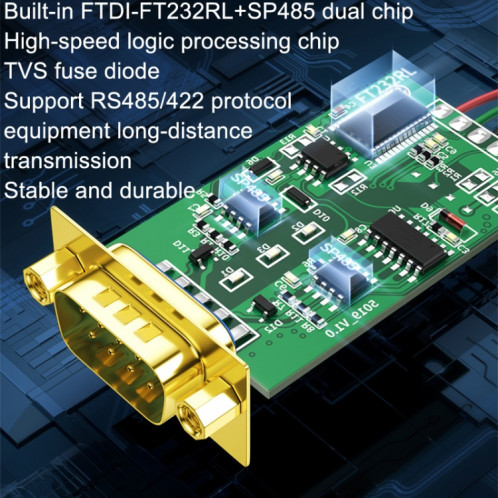 DTech DT-5019 USB à RS485 / 422 Adaptateur de communication de ligne de série de convertisseur industriel (1,2 m) SD201A947-07