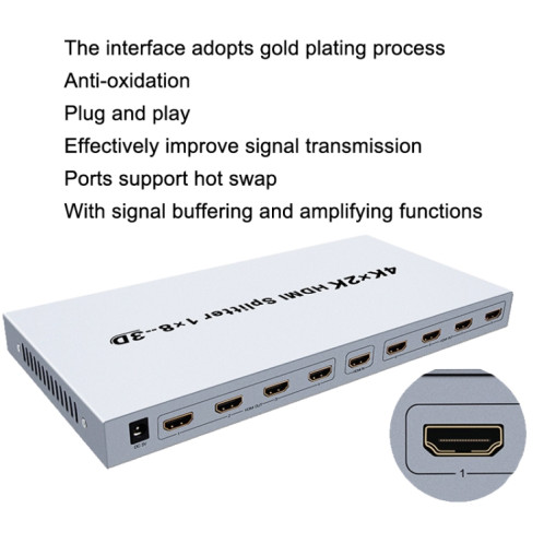 DTech DT-7148 HDMI 2.0 1 en 8 Out 4K x 2K Splitter HD, bouchon CN SD45681145-07