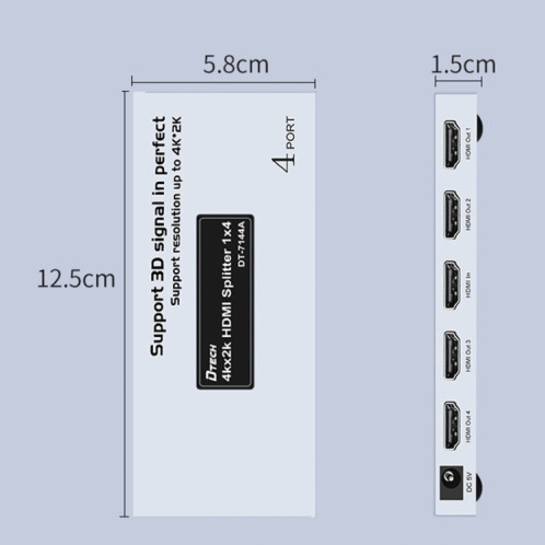 DTech DT-7144A HDMI 2.0 1 en 4 Out 4K x 2K Splitter vidéo HD, Plug CN SH45891322-07