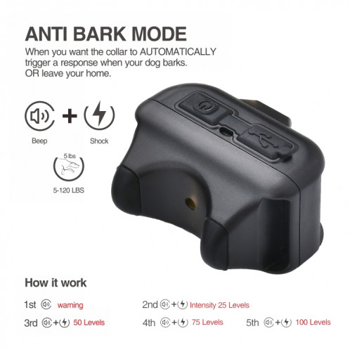 Traineur pour animaux de compagnie Traineur Rechargeable Automatique Arrêt d'écorce (noir) SH901A1156-07