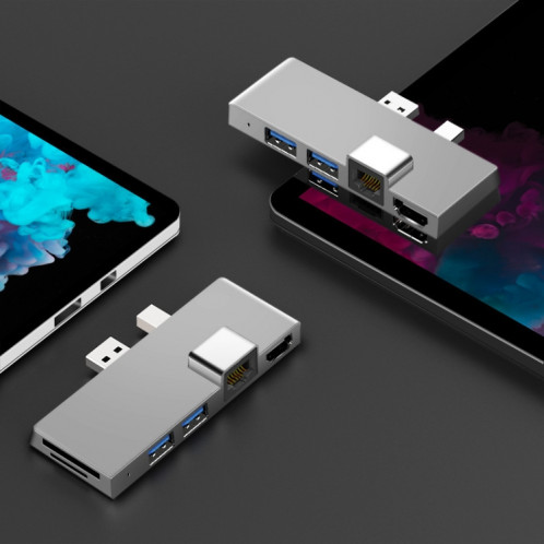 W05 8 dans 1 USB3.1 GNE1 CONVERTISSEMENT RJ45 ETHERNET pour la surface Pro4 / 5/6 (argent) SH701B1127-07