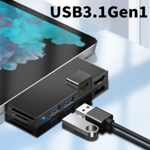 W05 8 en 1 USB3.1 GNE1 CONVERTISSEMENT RJ45 ETHERNET pour la surface Pro4 / 5/6 (noir) SH701A982-07