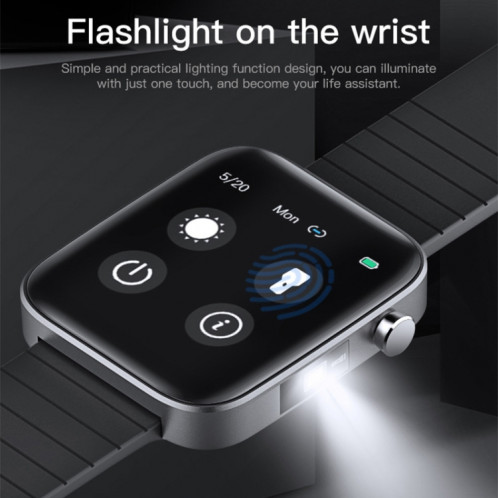 T68 1,54 pouce surveillance de la température corporelle Smart Watch avec fonction de lampe de poche (noir) SH401A609-07