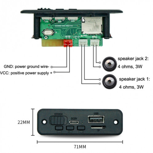 JQ-D102BT avec amplificateur d'enregistrement d'appels Module de carte de décodeur Bluetooth MP3 (noir) SH901A1646-06