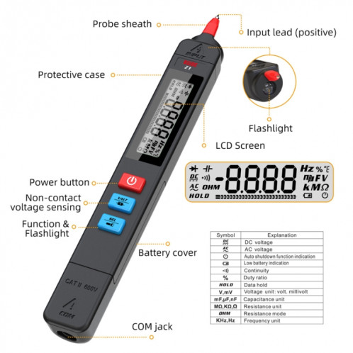 BSIDE Z1 Smart Pen Multimètre Détecteur de tension de stylo électrique sans batterie (noir) SB501A1345-06