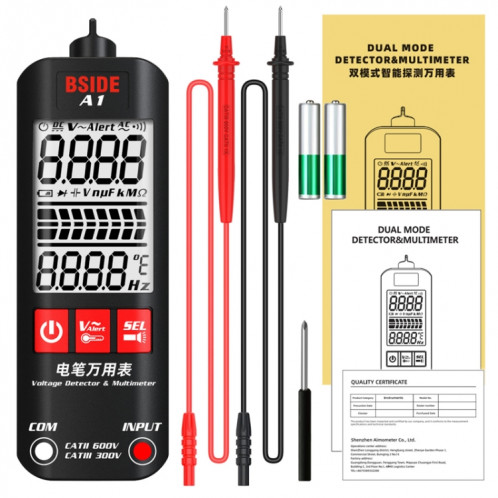 BSIDE A1 Multimètre de tension d'électricien de détection de haute précision à double mode intelligent sans batterie (noir) SB101A50-06