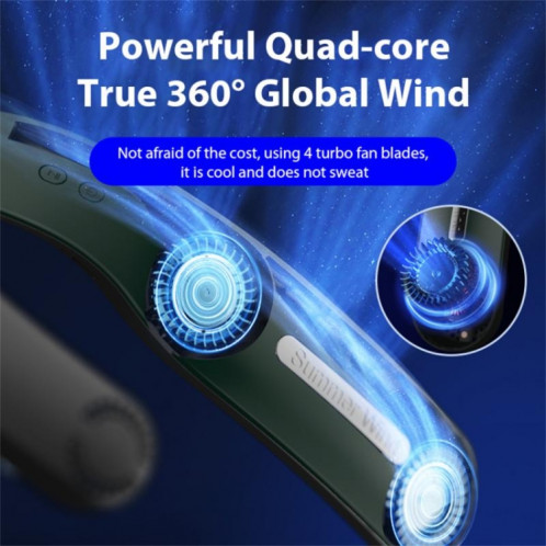 Ventilateur de cou suspendu paresseux Ventilateur de sport silencieux sans lame, modèle : A306 Quatre cœurs 4000 mAh Vert SH7306722-06
