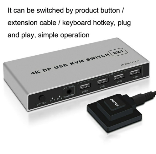 Commutateur KVM USB 4K KYSW59 60HZ DP Dispositif de partage d'ordinateur 2-en-1 SH17011536-06