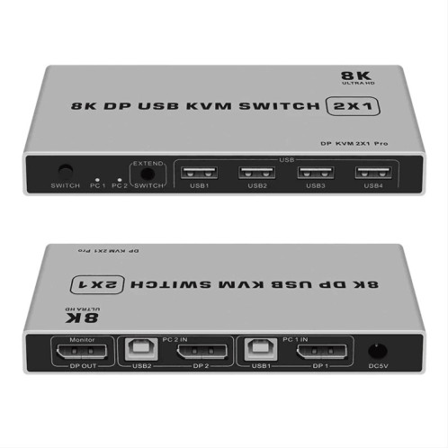 Commutateur KVM USB 8K KYSW59 60HZ DP Dispositif de partage d'ordinateur 2-en-1 SH170280-06